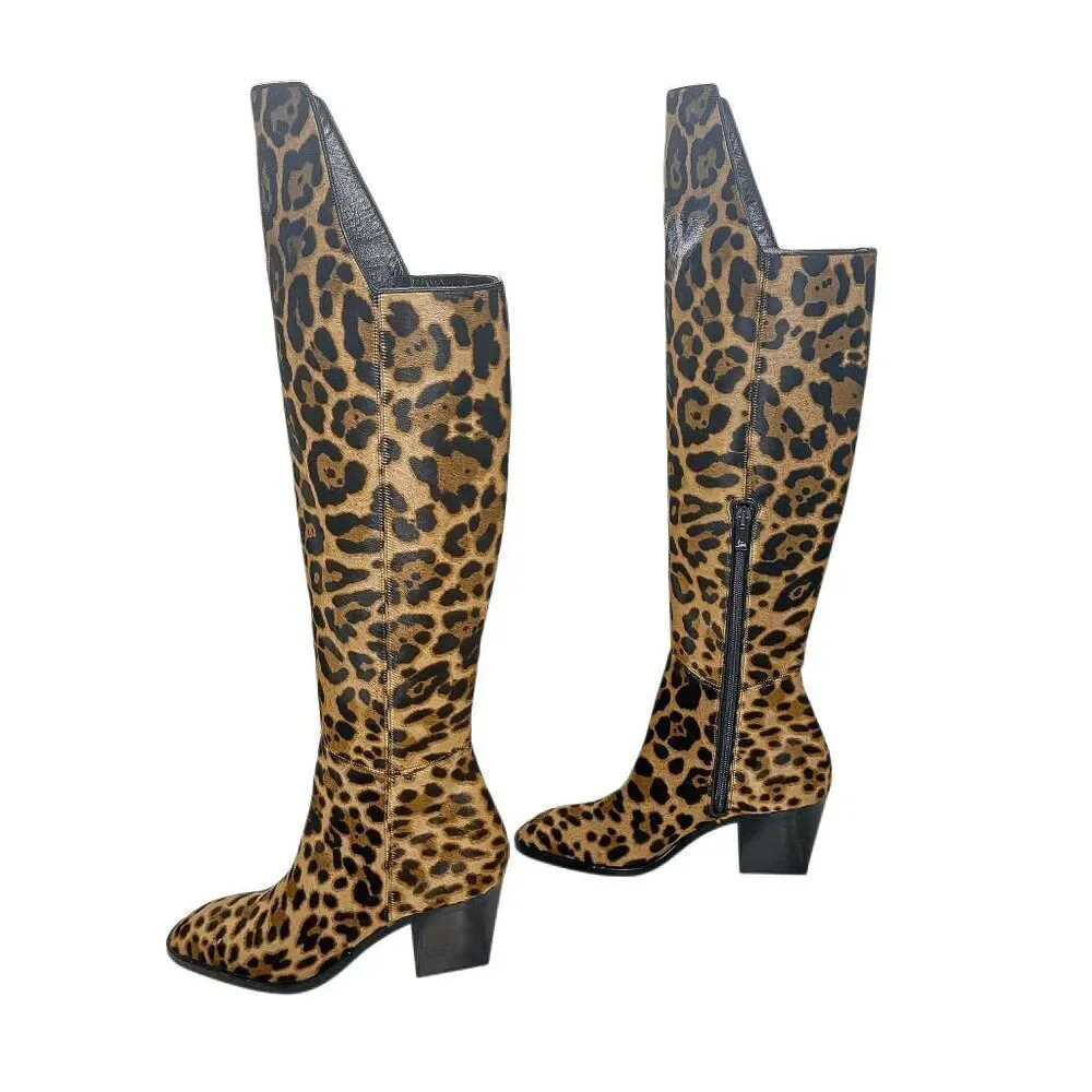 Christian Louboutin Morgan 70 Leopard Pony Hair Over The Knee OTK Boots EU 36